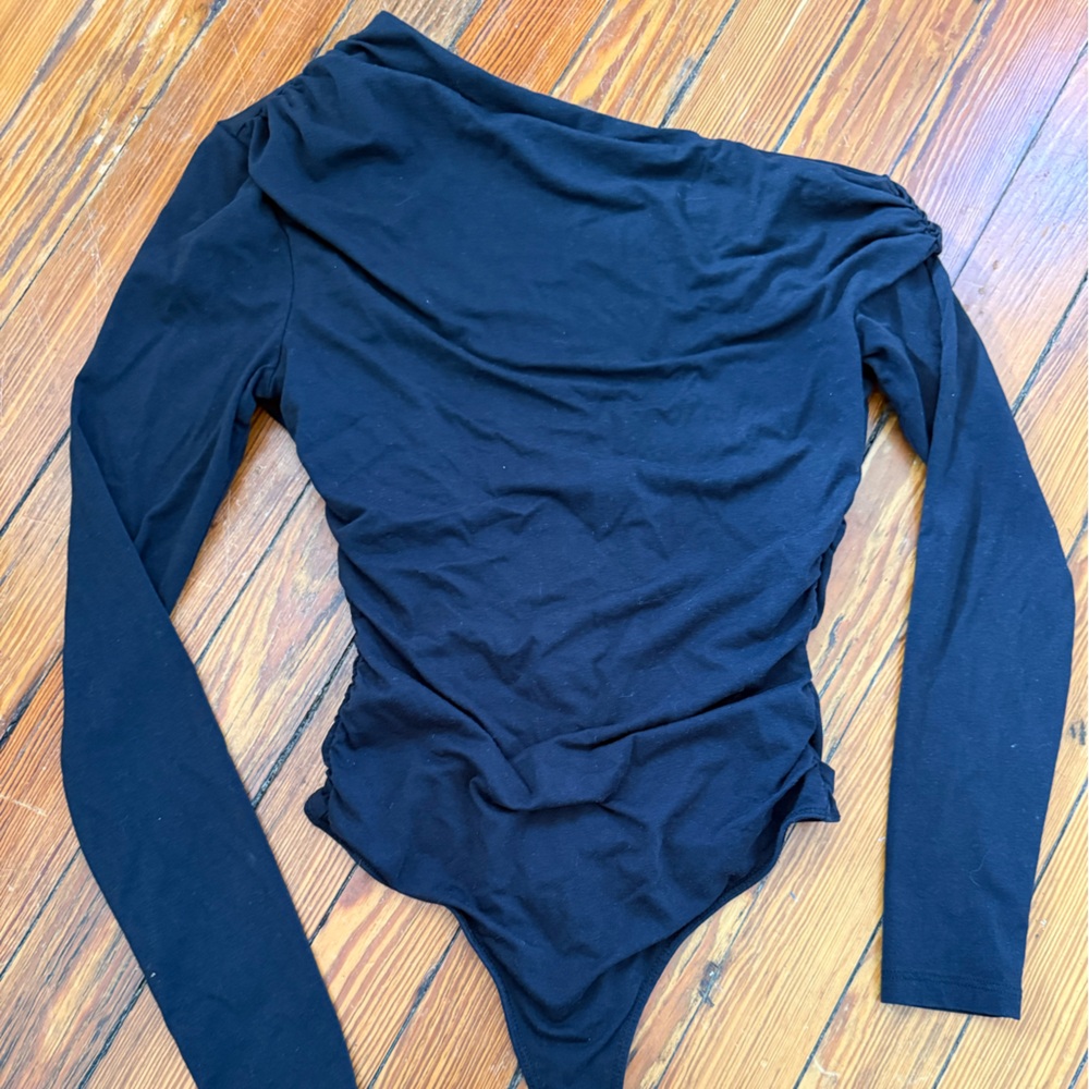 Abercrombie & Fitch Black Long Sleeve one shoulder bodysuit